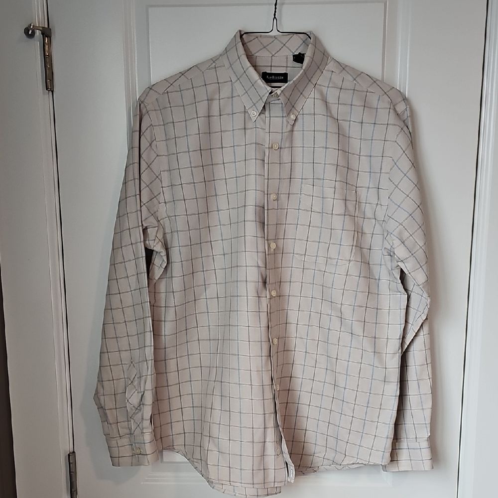 Van Heusen Cream and Blue Checkered Men's Shirt